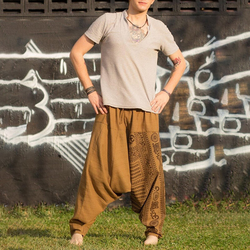 Pantaloni Harem da uomo stile Boho Vintage Bloomers Baggy Balloon Yoga pantaloni larghi Casual elasticizzati pantaloni abbigliamento