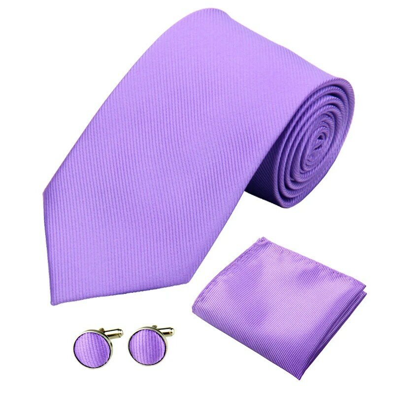 Set cravatta moda per uomo donna 8CM 3.15 ''accessori da sposa seta solido a righe nero rosso gemelli fazzoletto cravatta Set