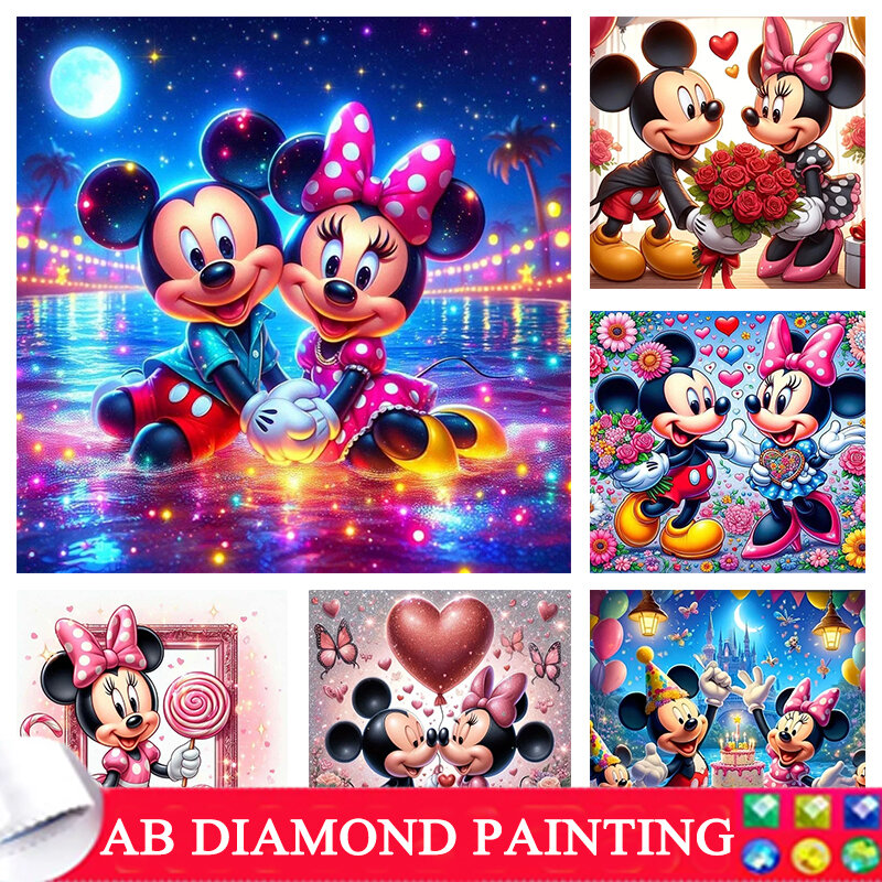 Disney-Peinture au diamant AB pour la décoration murale, broderie d'image de Minnie Mouse, point de croix, dessin animé rond complet, mosaïque, bricolage, tureMouse, 66
