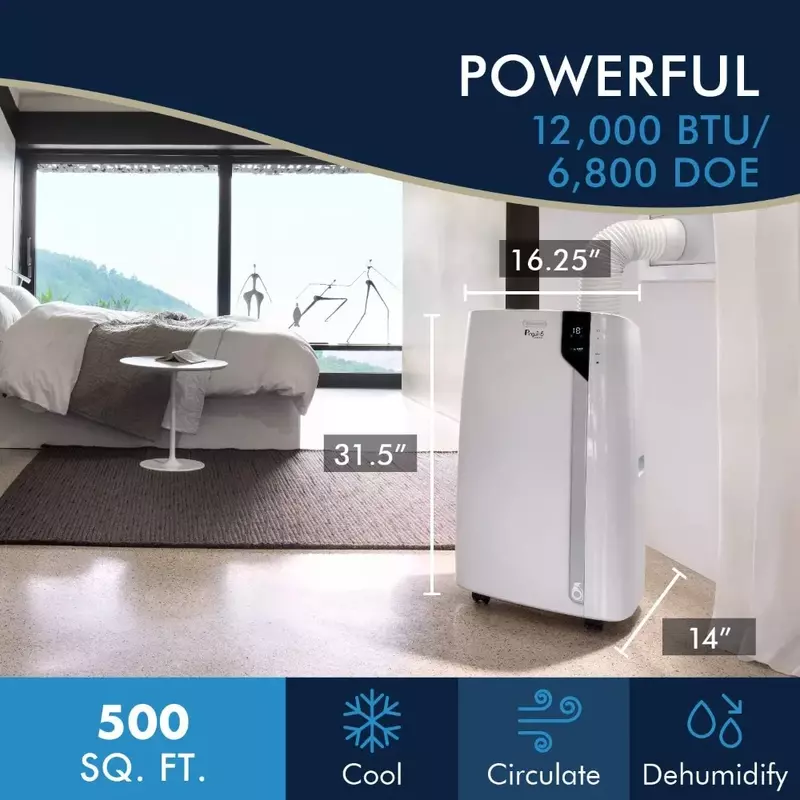 Portable Air Conditioner in White with 6800 BTU Cooling Power, Remote Control, Dehumidifier and Portable Design