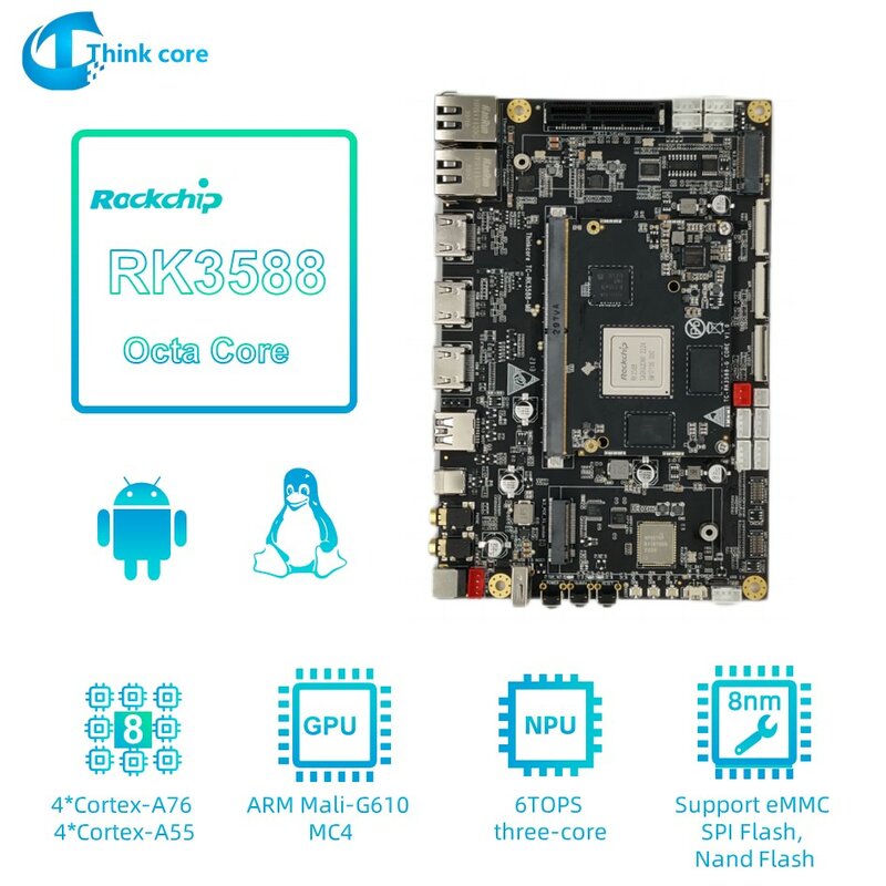 RK3588 Motherboard CPU Combo, Octa-core, Rockchip 3588, placa de desenvolvimento para Android, WiFi, Bluetooth, braço, PC, borda, computador, NVR