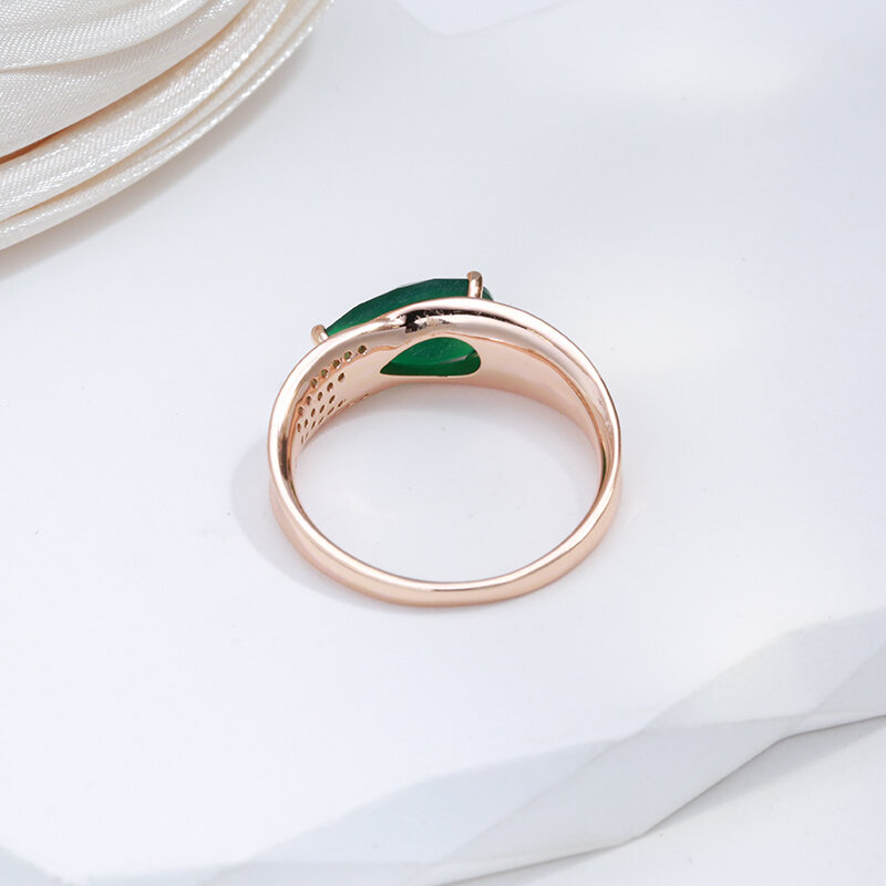 SYOUJYO Water Drop Dark Green Opal Rings For Women 585 Rose Gold Color Luxury Fine Jewelry Natural Zircon Full Paved Rings