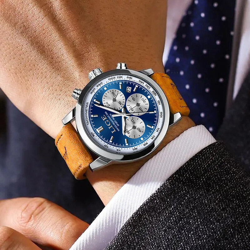 LIGE Luxury Man Watch cronografo impermeabile di alta qualità orologio da polso da uomo luminoso in pelle orologi al quarzo da uomo orologio Casual