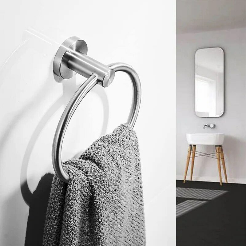 304 stainless steel towel ring circular towel rod bathroom towel rack bathroom storage towel rack
