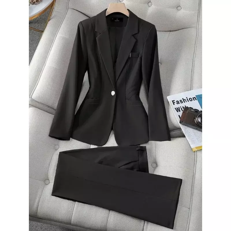Yellow Black Red Office Ladies Pant Suit Set Women Female Business Work Wear Formal Blazer Jacket And Trouser 2 Piece