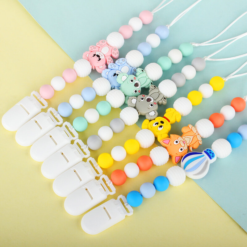 Hot Sale Silicone Teething Pacifier Clips Baby Pacifier Chain Silicone Loose Beads Variety Animal Cartoon Molar Teether Toy Gift