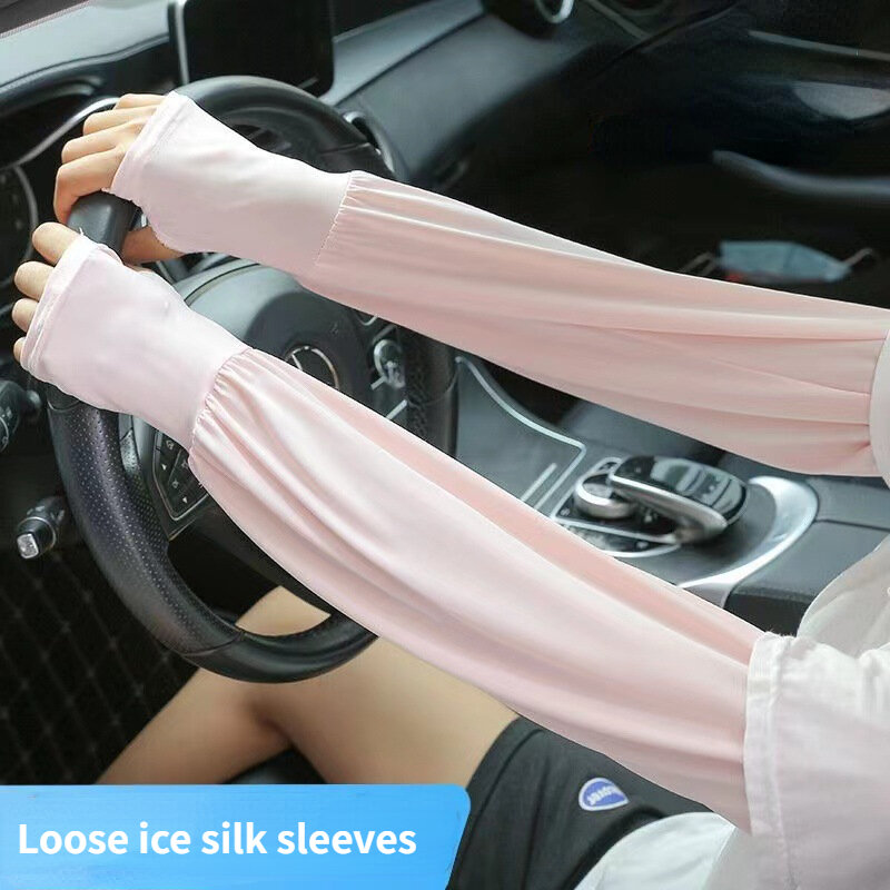 Женская летняя свободная Солнцезащитная шелковая рукава для вождения длинный рукав для защиты от УФ-лучей рукав для рук ледяной солнцезащитный рукав