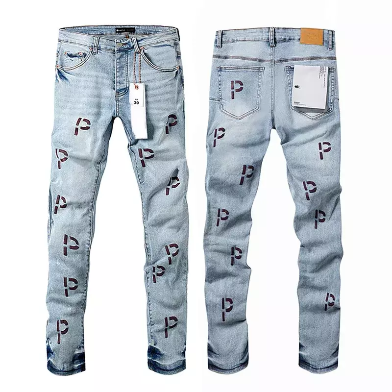 Celana Jeans merek ROCA ungu kualitas terbaik celana kaki lurus gaya Amerika huruf bordir dan ramping