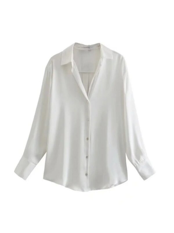Блузка Женская атласная с длинным рукавом, элегантный офисный Топ, рубашка на пуговицах, лето 2023