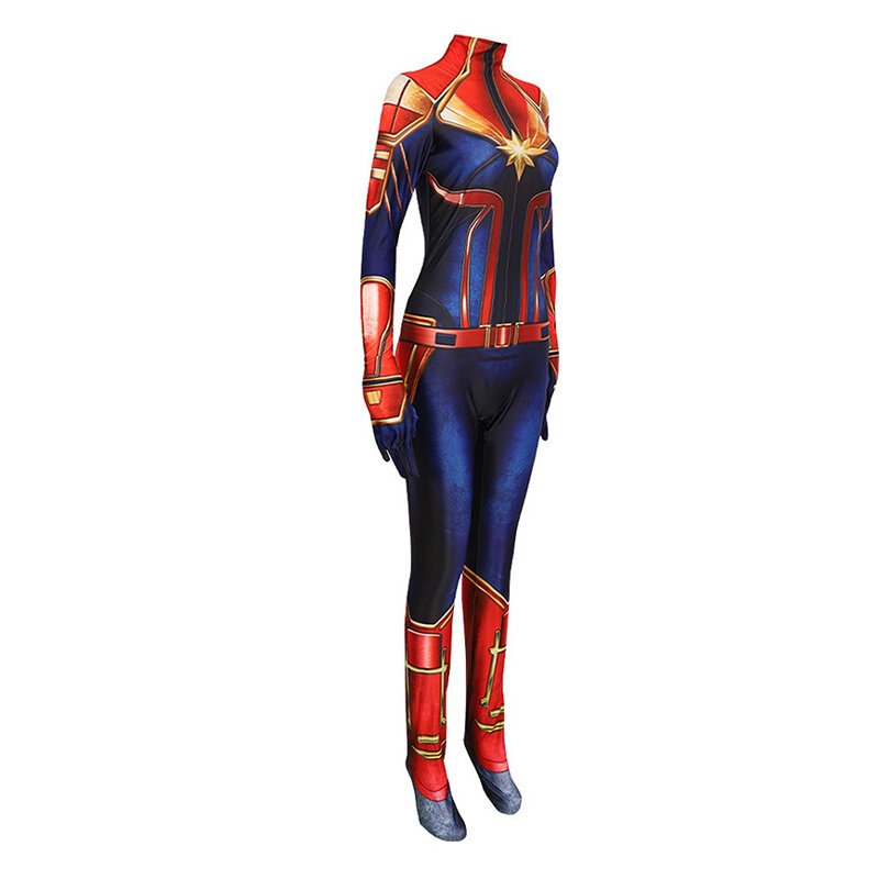 Capitã Marvel Cosplay para Mulher, Os Vingadores, Super-Heróis, Carol Danvers, Macacão Halloween, Bodysuit Halloween