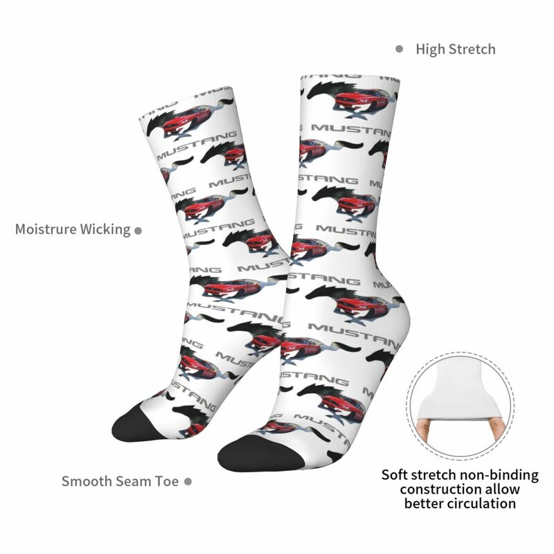 Ford Mustang GT Logo Emblem Design calcetines Harajuku, medias largas de alta calidad para todas las estaciones, accesorios para regalos Unisex