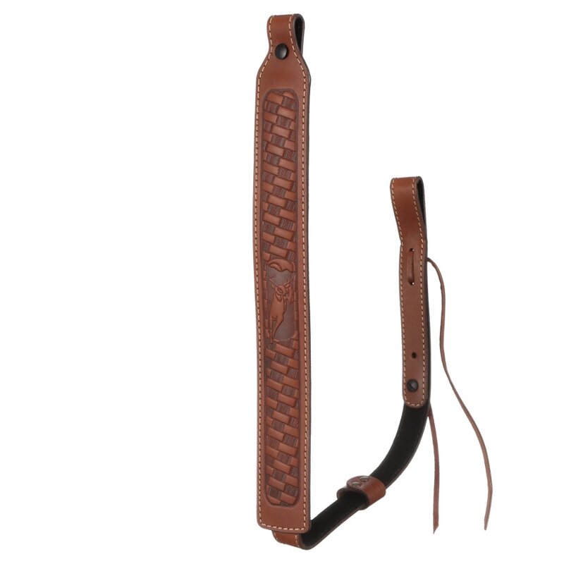 Brown Leather Gun Rifle Sling com Cesta Weave, Saddle Mate, Impressão