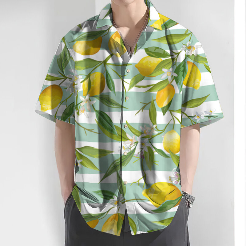 Рубашка мужская быстросохнущая с принтом фруктов, модная повседневная свободная дышащая блузка с коротким рукавом, лето