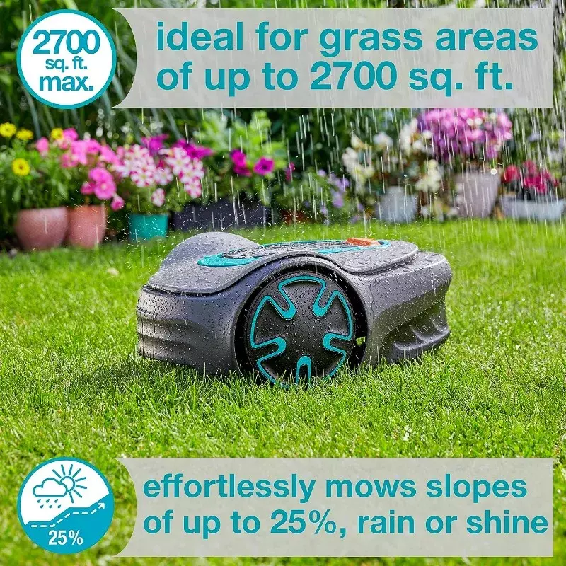 Gardena-自動ロボット芝刈り機、Bluetoothアプリと境界線、sileno、15201-41、最大2700平方フィートのストローに適合