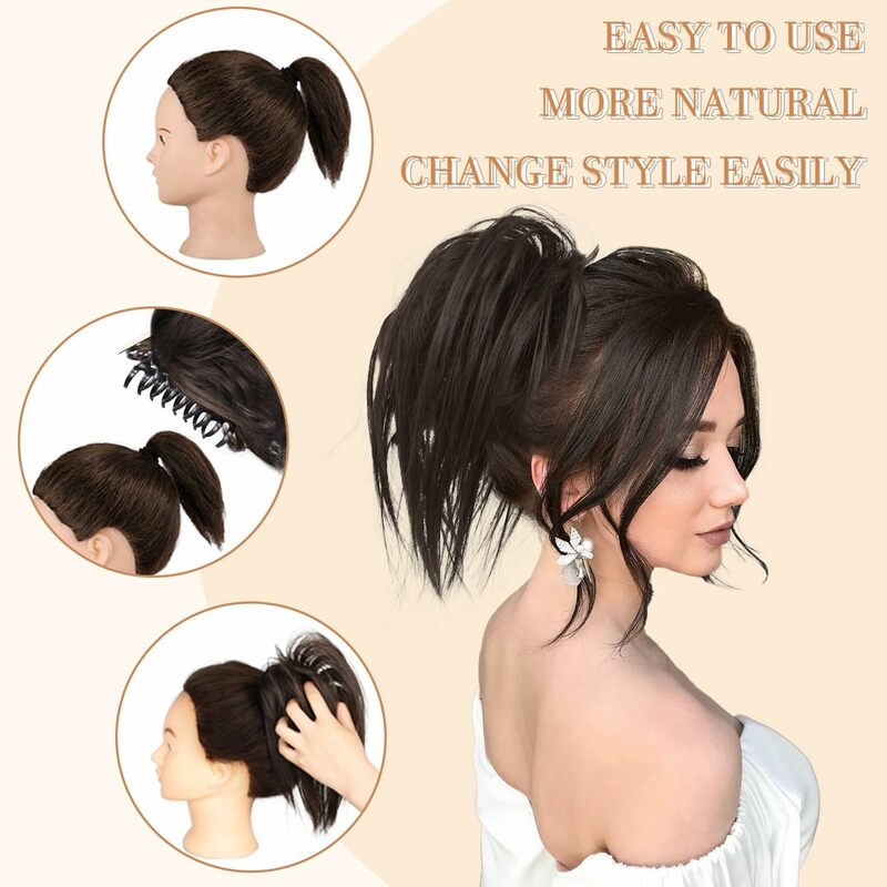 Synthetic Messy Straight Ponytail Claw Hair Bun Chignon Hair Extensions Scrunchy Wrap Updo False Hair Pieces For Women