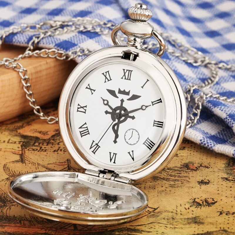 Высококачественные полностью металлические серебряные часы-Алхимик с подвеской Мужские кварцевые карманные часы японское аниме ожерелье подарок Reloj De Bolsillo
