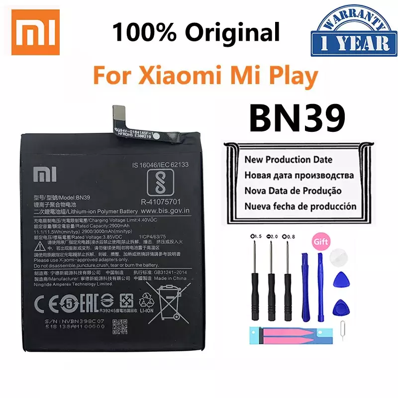 Xiaomi-再生用充電式携帯電話バッテリー,marty,mi play,高容量,aku,100% オリジナルbn39,3000mah