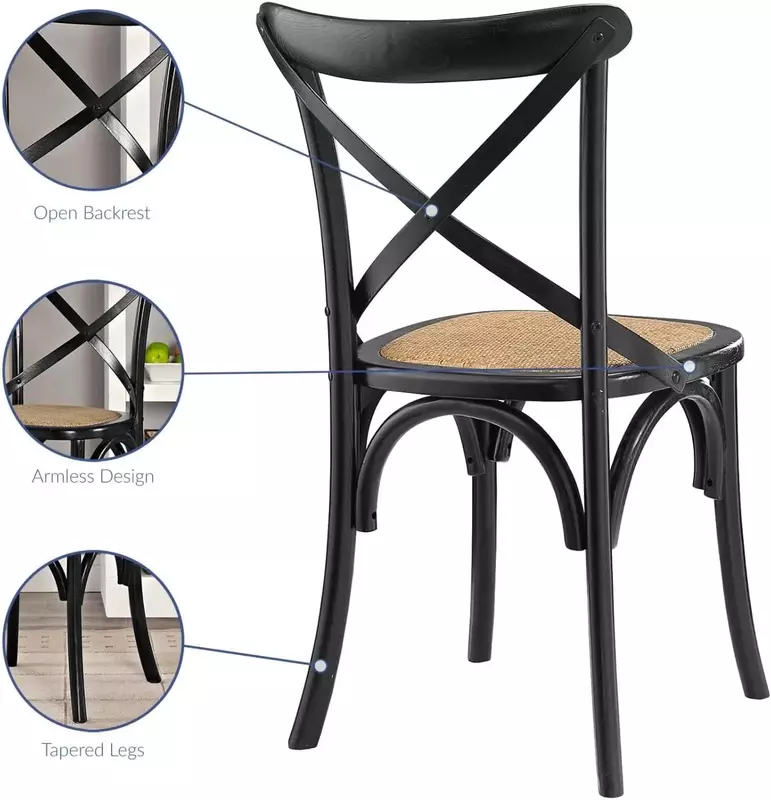 Sprzęt rustykalny nowoczesny wiejski krzesło do jadalni Rattan z drewna wiązowego w kolorze czarnym
