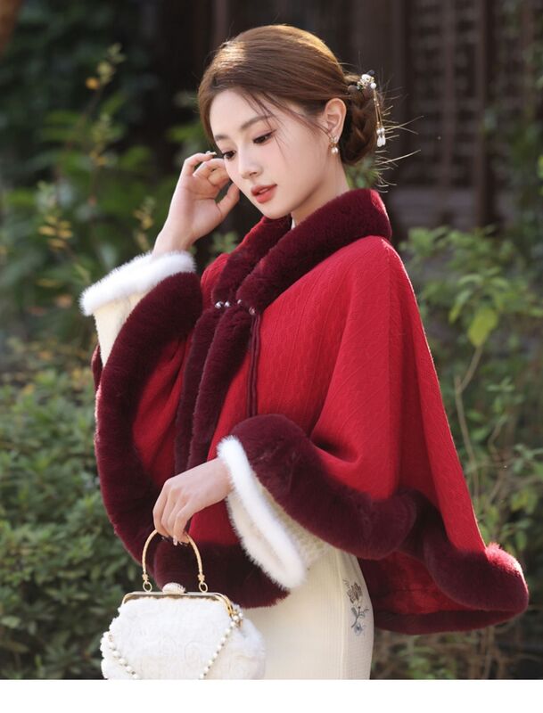 Kardigan Korea imitasi rambut kelinci rajutan putih pakaian wanita bulu imitasi jubah dan mantel selendang musim dingin baru