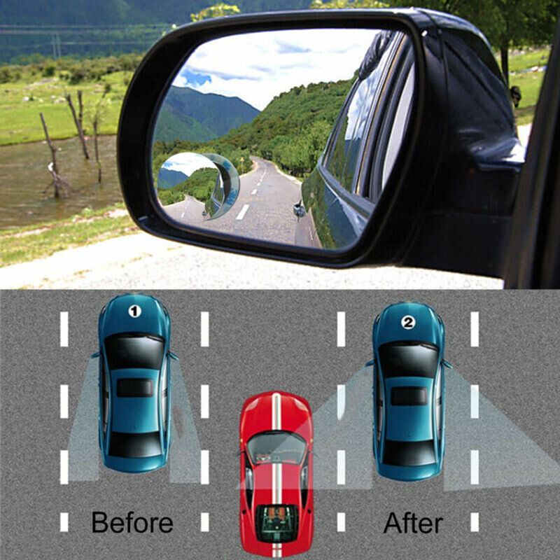 2pcs Car Blindspot Rearview Mirror Van Blind Spot Convex Side View Wide Angle Adjustable 360 Degree Framless Blind Car Accessory