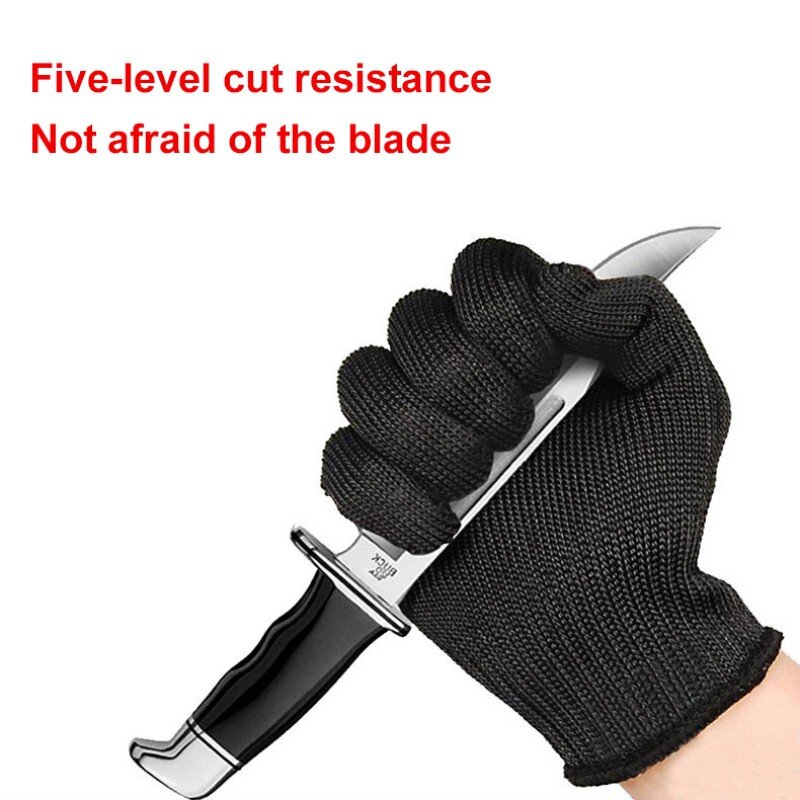 1 Pair Black Self Defense Gloves Level 5 Cut Proof Stab Resistant Wire Metal Work Anti-cut Glove Outdoor Safety Protection Glove