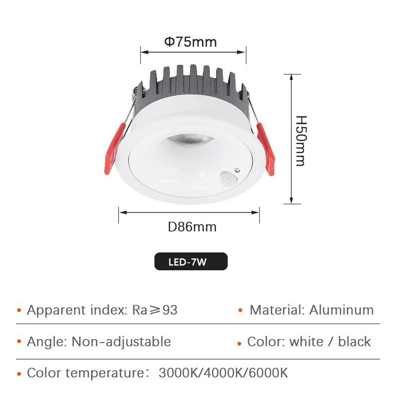 7W 9W Ultra Thin Embedded Induction Ceiling Light  White Black Porch Downlight Narrow Frame Anti Glare Spotlight