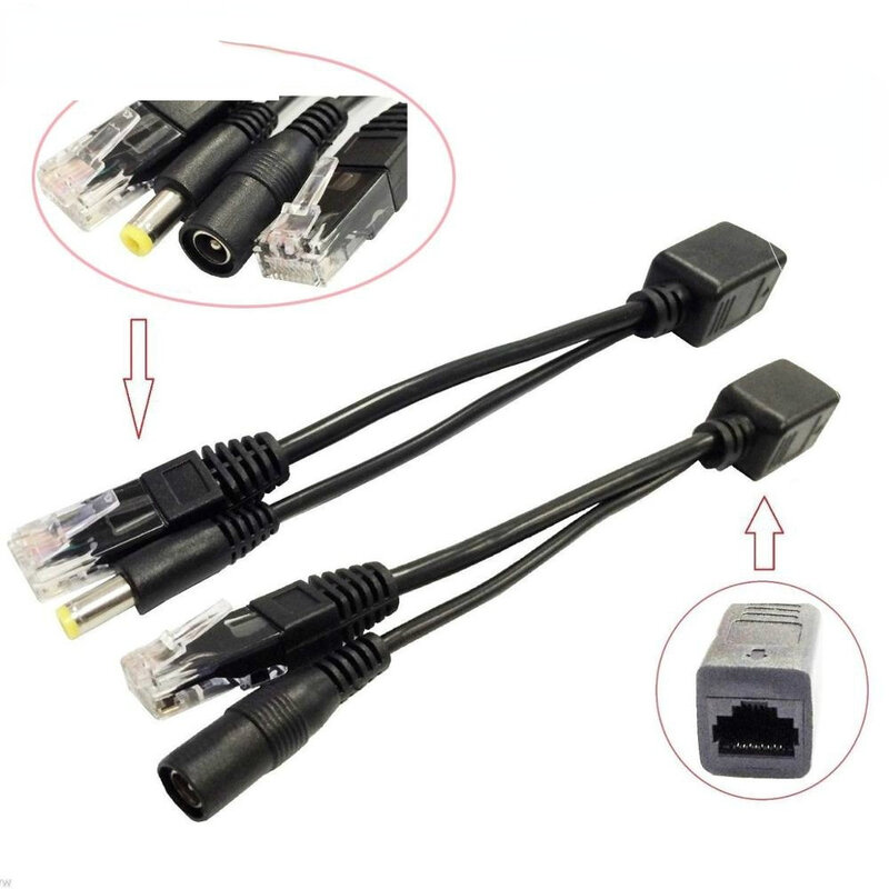Câble adaptateur d'alimentation Ethernet passif, 1 paire, répartiteur POE, RJ45, injecteur, technologie d'alimentation 12-48V pour caméra IP