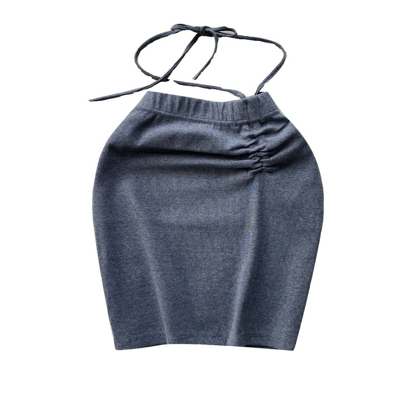 Jesień Szara Dzianina Wysoka Talia Y2k Krótka Spódnica Streetwear Estetyczna Czarna Sznurek Bandaż Kobiety Plisowane Wrap Hip Mini Spódniczki