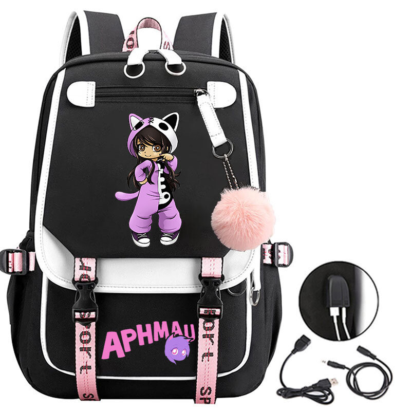 Рюкзак Aphmau из ткани Оксфорд с 3D-принтом, Водонепроницаемый школьный ранец с USB-разъемом для мальчиков и девочек, вместительный рюкзак