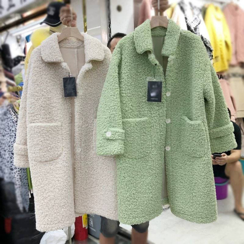 Jaket bulu domba imitasi wanita, mantel bulu musim dingin 2022, mantel bulu musim dingin wanita, mantel bulu ukuran besar