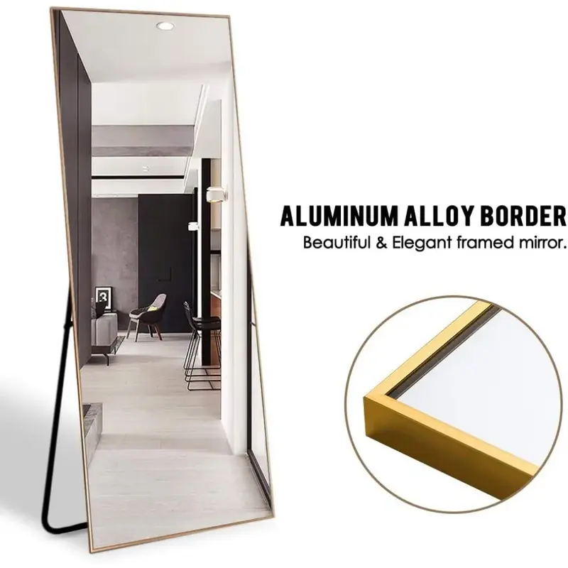Floor-to-ceiling full-length mirror with stand-up stand bedroom/dressing room standing/hanging vanity wall-mounted mirror, gold