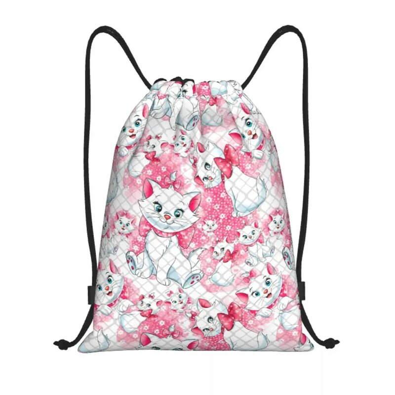 Custom Drawstring Bag Women Men Lightweight Marie Cat Anime Pattern Sports Gym Storage Backpack