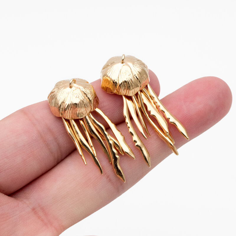 4pcs Gold Jellyfish Pendants, 18K Gold Plated Brass Ocean Charms,  For Jewelry Making Diy Supplies Findings Wholesale (GB-4043)
