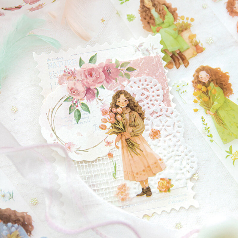 37.5mm * 200cm ragazza che tiene la serie di fiori Kawaii Character PET Tape Creative DIY Journal Collage Decor cancelleria