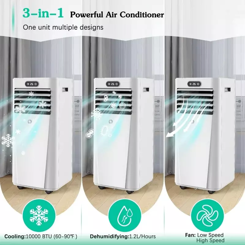 10,000 Btu Draagbare Airconditioners Voor Ruimte Aan 400 Sq. Ft/3 In 1 Ac Draagbare Eenheid Met Ontvochtiger/Ventilator & Raamkit Inbegrepen