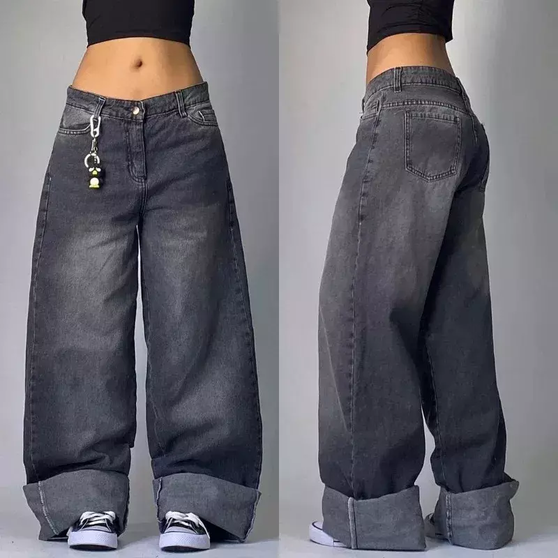 Pantalones vaqueros holgados para hombre y mujer, Jeans informales de cintura alta, color azul claro, moda urbana americana, Feng Shui, Y2K