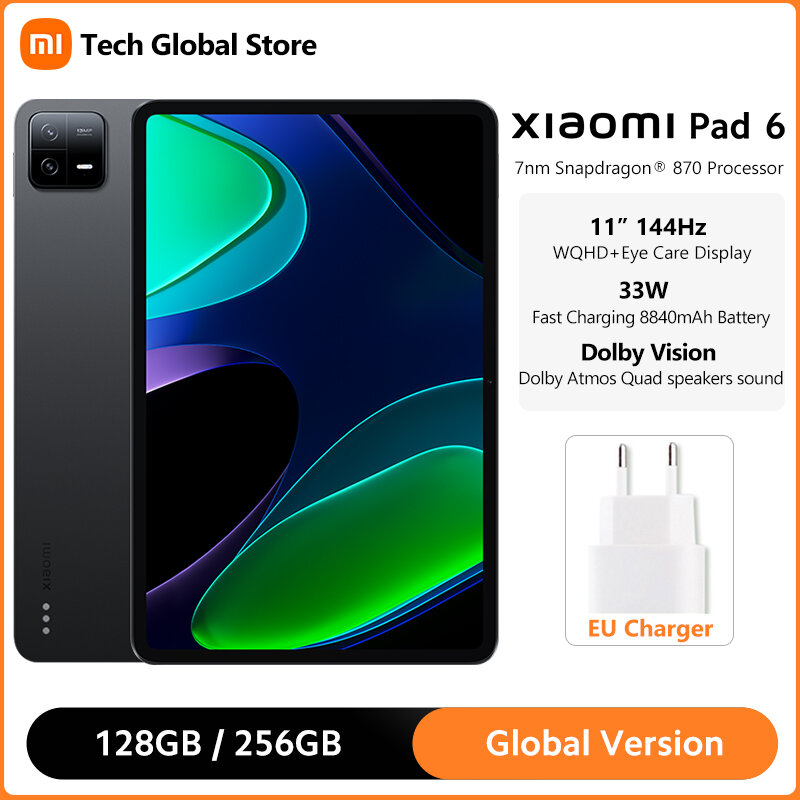 Xiaomi-Tableta Mi Pad 6 versión Global, procesador Snapdragon 870 de 11 pulgadas, 144Hz, 2,8 K, pantalla WQHD +, 33W, carga rápida, batería de 8840mAh