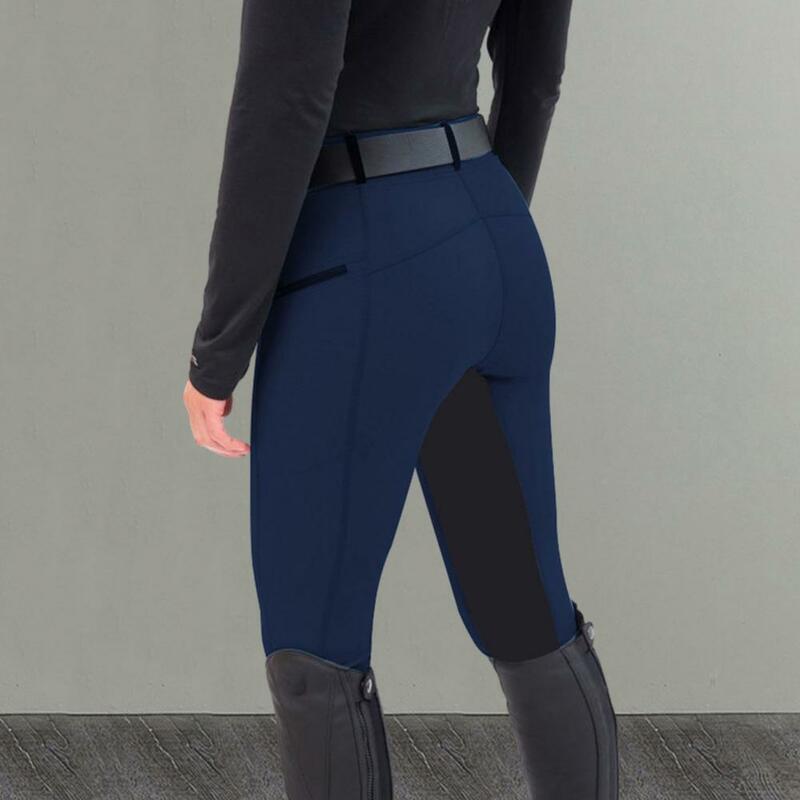 Pantalon d'équitation taille haute pour femme, ceinture élastique, bas équestres, coupe couvertes, poches zippées élastiques, document assressenti