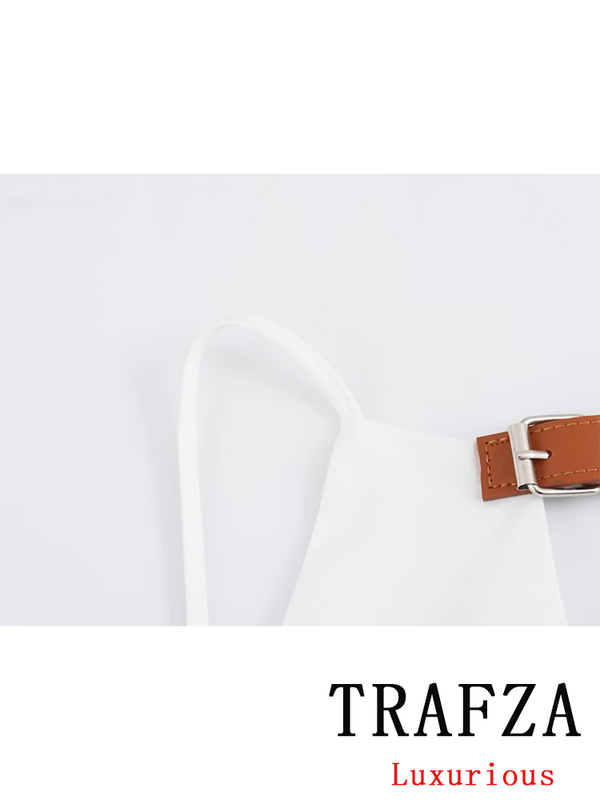 TRAFZA Vintage Casual Chic Women Cami Dress Solid White Backless Zipper Straight Mini Dress Fashion 2024 Summer Female Dress