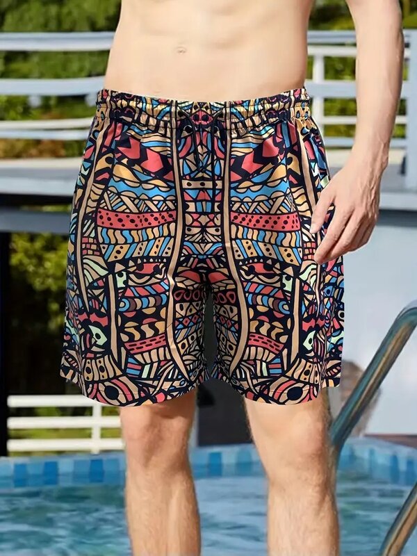 Celana pantai Pria, bawahan cetakan 3D seni abstrak, bernafas musim panas untuk lelaki