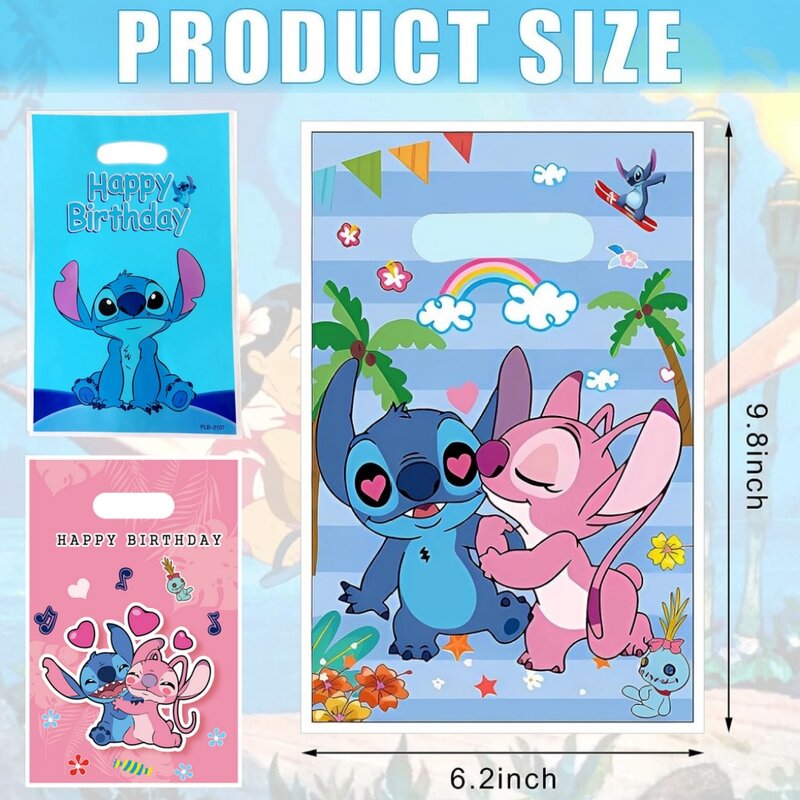 Disney-bolsas de plástico para fiesta de Lilo & Stitch, bolsa de regalo de Ángel rosa, decoración de fiesta de cumpleaños para niños y niñas