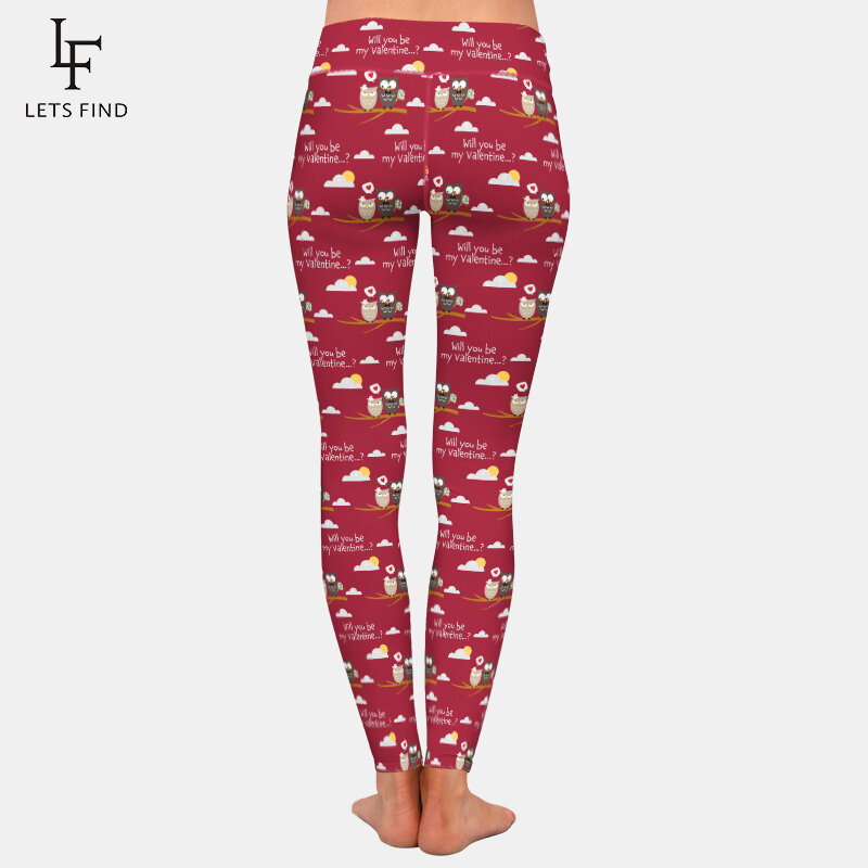 LETSFIND-mallas elásticas de cintura alta para mujer, Leggings con estampado de búhos, para el día de san valentín, a la moda, 2021