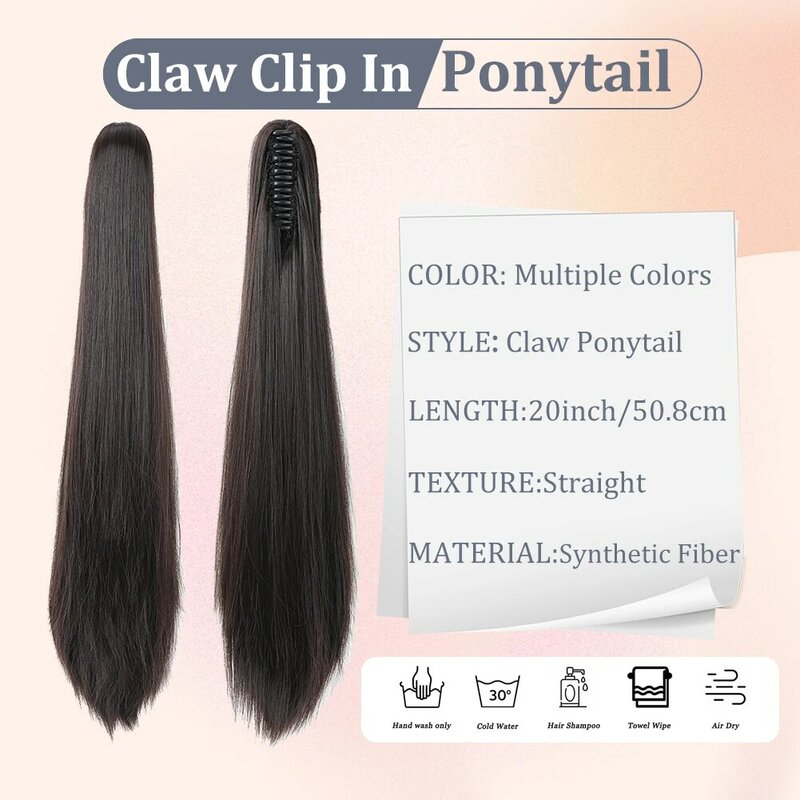 Claw Clip in Ponytail Synthetic Extension Straight Long  Pony Tail Natural Soft Straight Synthetic Hairpiece for Women Daily Use