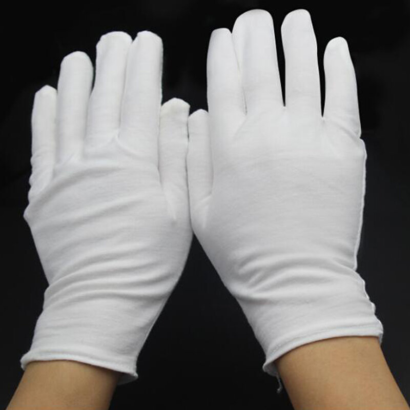 1 Pairs Men Women Etiquette White Cotton Gloves Classic Full Finger Mittens Sweat Gloves For Waiters/Drivers/Jewelry/Workers