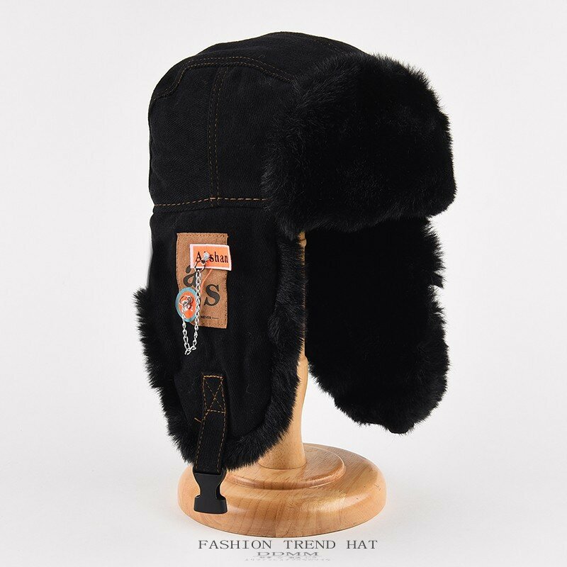 Topi Bomber topi bulu Ushanka Rusia tebal hangat pria wanita, topi Ski Rusia musim dingin hitam abu-abu dengan penutup telinga