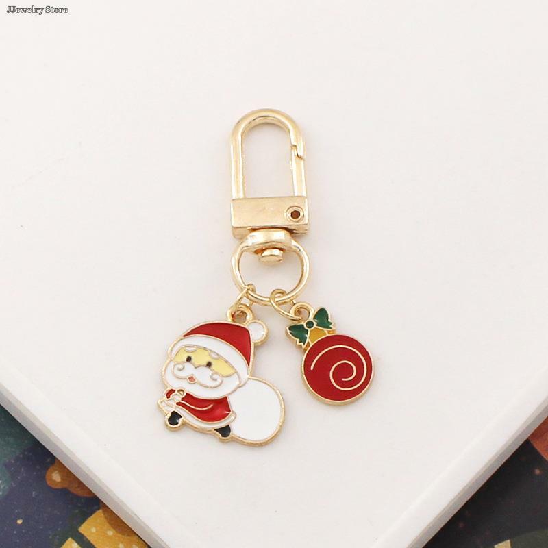 Porte-clés en métal de la série Cartoon Christmas, père Noël en émail, sauna, téléphone, sac à main, pendentif, souvenir, cadeaux, porte-clés