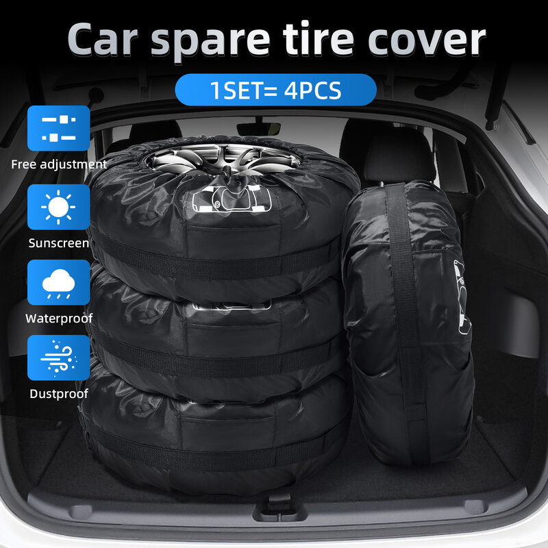 Car Spare Tire Case Capa, Poliéster Auto Wheel Sacos De Armazenamento, Acessórios de pneus do veículo, Poeira-Proof Protector, Styling, 4pcs