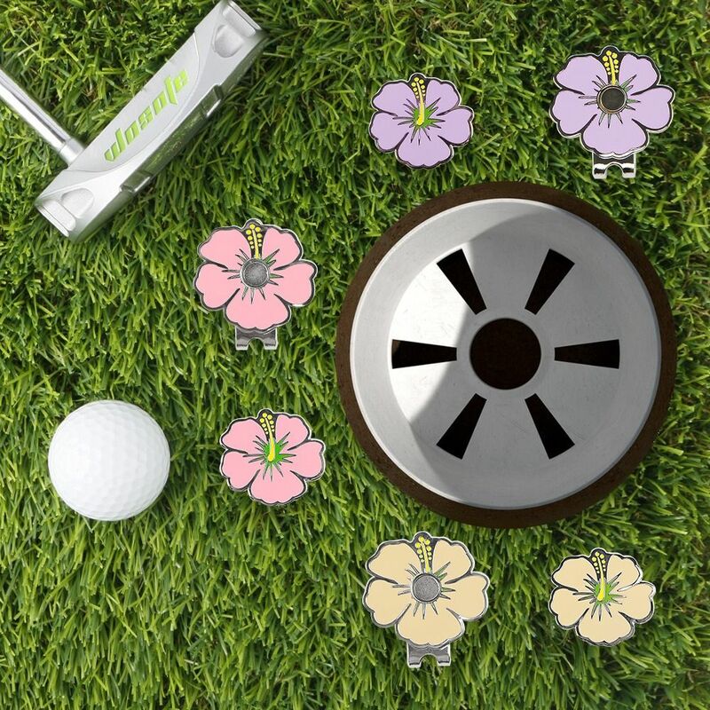 1 buah penanda bola Golf, penanda paduan magnetik pola bunga merah muda cocok untuk topi Golf aksesoris hadiah untuk anak perempuan dan wanita