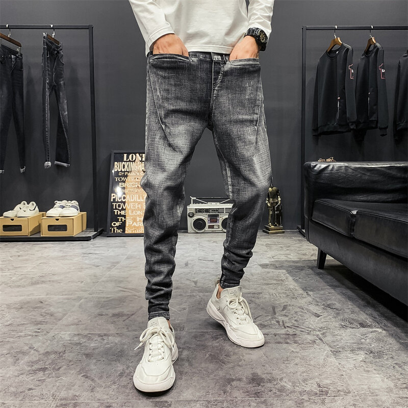 2022 moda masculina estiramento magro calças de brim branco casual elástico algodão magro denim calças masculinas marca roupas jeans para homem