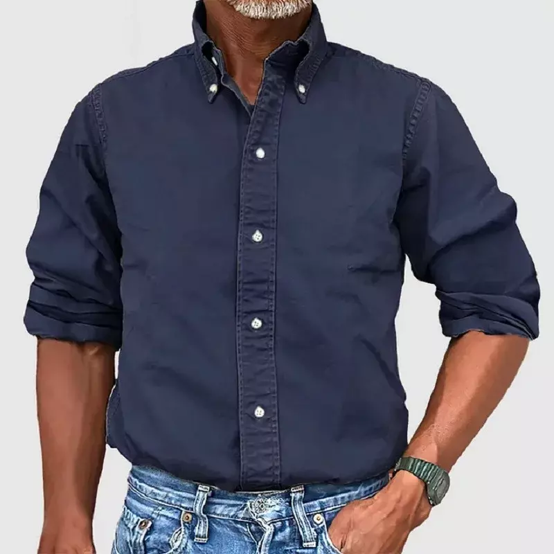 Рубашка мужская однотонная с отложным воротником, деловой Повседневный однобортный топ с длинными рукавами, уличная одежда, весна-осень 2024